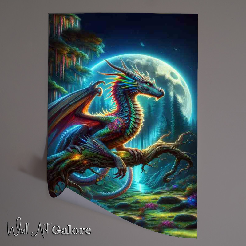 Buy Unframed Poster : (Mystical Dragon Perched in Moonlit sky at night)