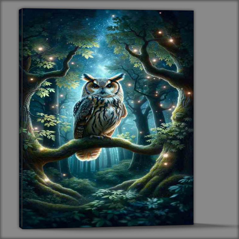Buy Canvas : (Mystical Owl Wisdom perched within an enchanted forest)