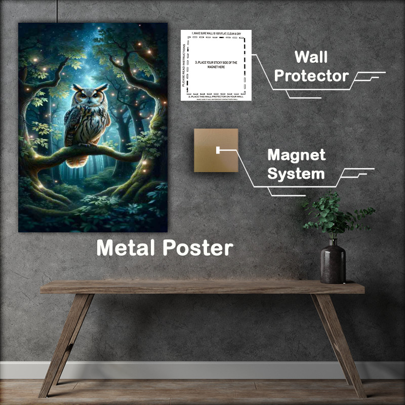 Buy Metal Poster : (Mystical Owl Wisdom perched within an enchanted forest)