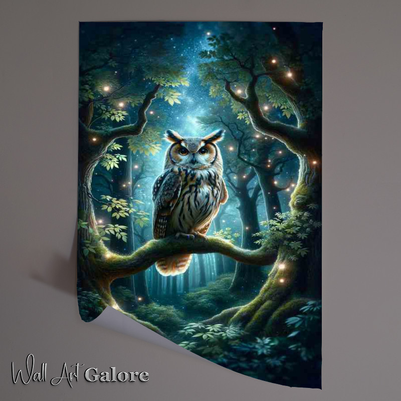 Buy Unframed Poster : (Mystical Owl Wisdom perched within an enchanted forest)