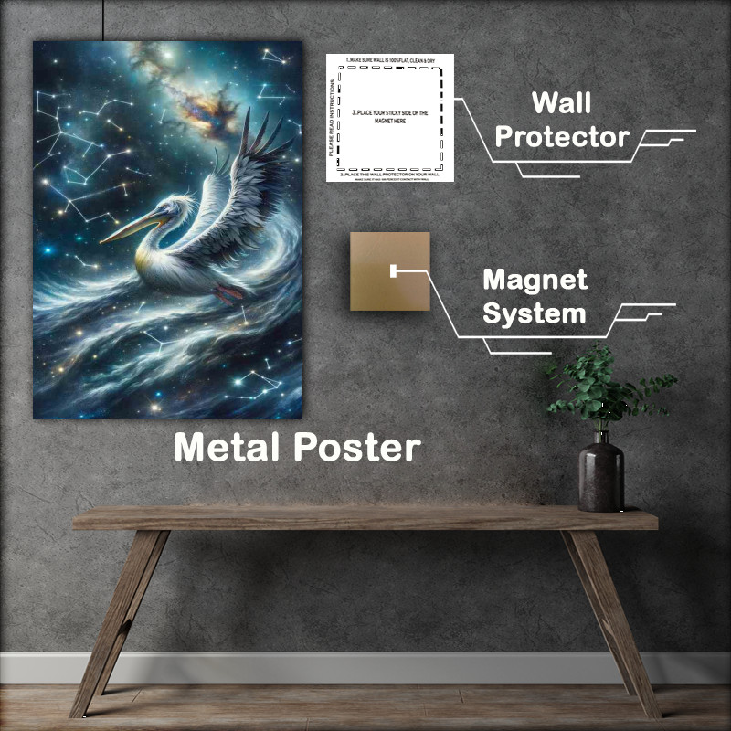 Buy Metal Poster : (Starry Pelican Drifting on a Cosmic Current)