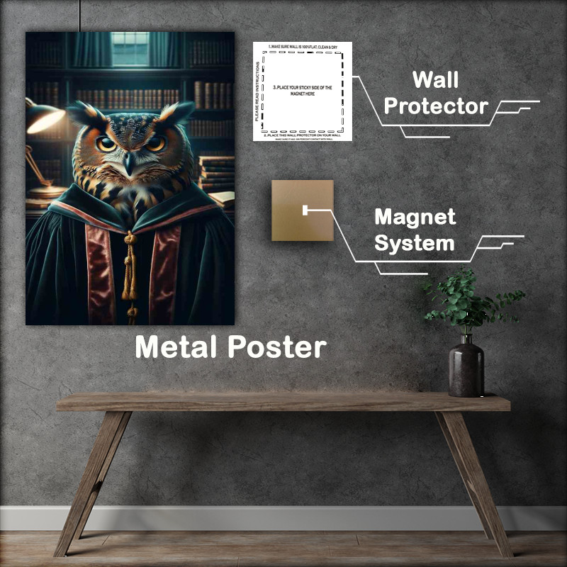 Buy Metal Poster : (Enigmatic Owl Scholar in Academic Robes)
