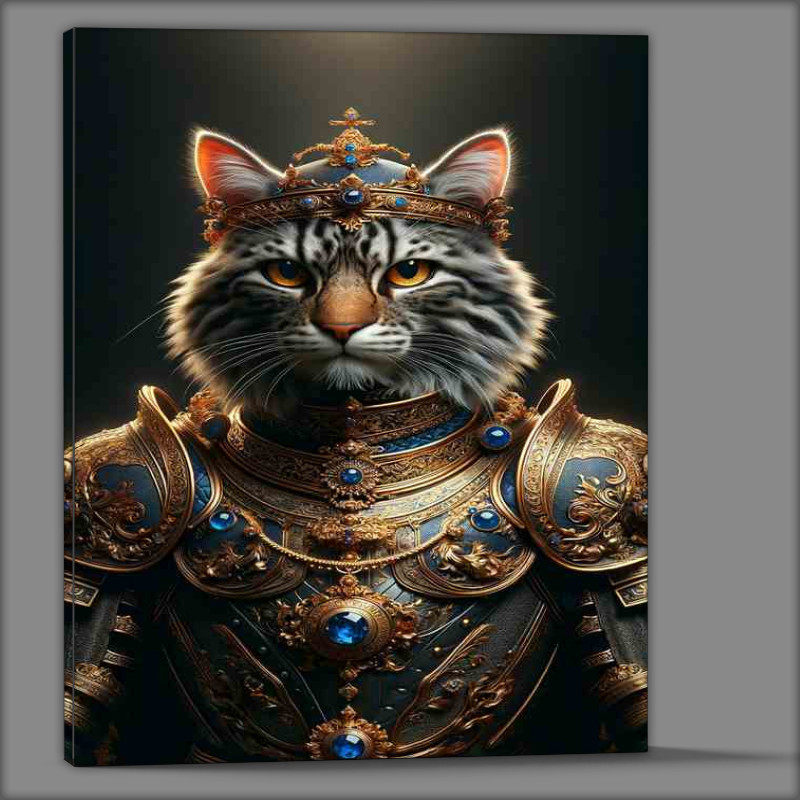Buy Canvas : (Feline Monarch in Ornate Armor cat with a crown)