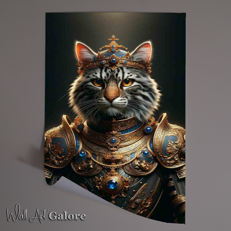 Buy Unframed Poster : (Feline Monarch in Ornate Armor cat with a crown)