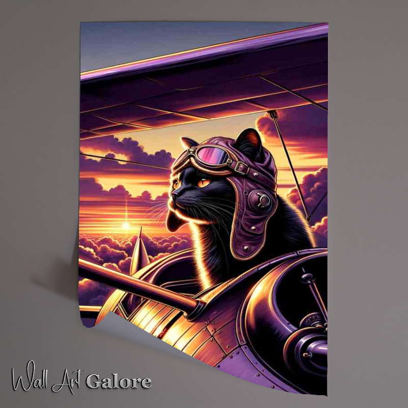 Buy Unframed Poster : (Golden Hour A Cat in Vintage Aviator Gear adventurous cat)
