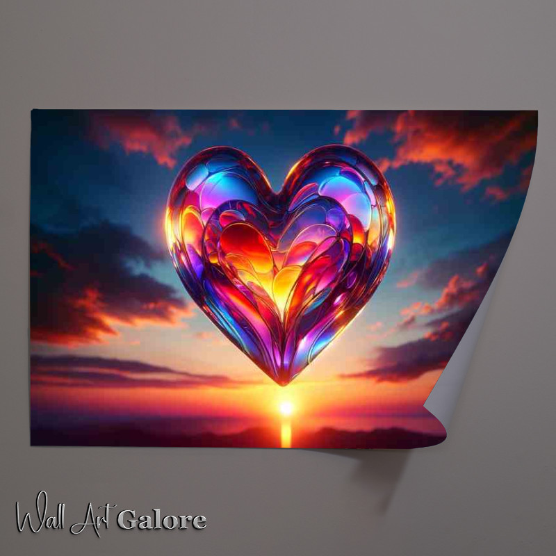 Buy Unframed Poster : (Colorful Glass Heart Sunset Silhouette Art)