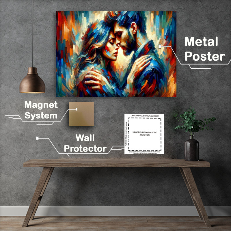 Buy Metal Poster : (Couple Embrace Abstract Art of falling in love)