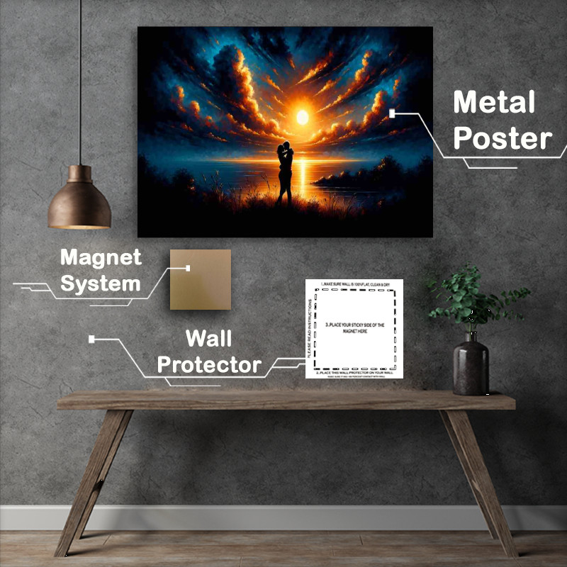Buy Metal Poster : (Couple Sunset Silhouette Love)
