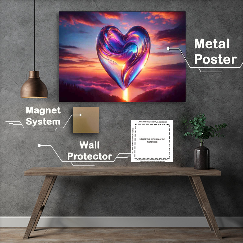 Buy Metal Poster : (Glass Heart Against Sunset Vista)