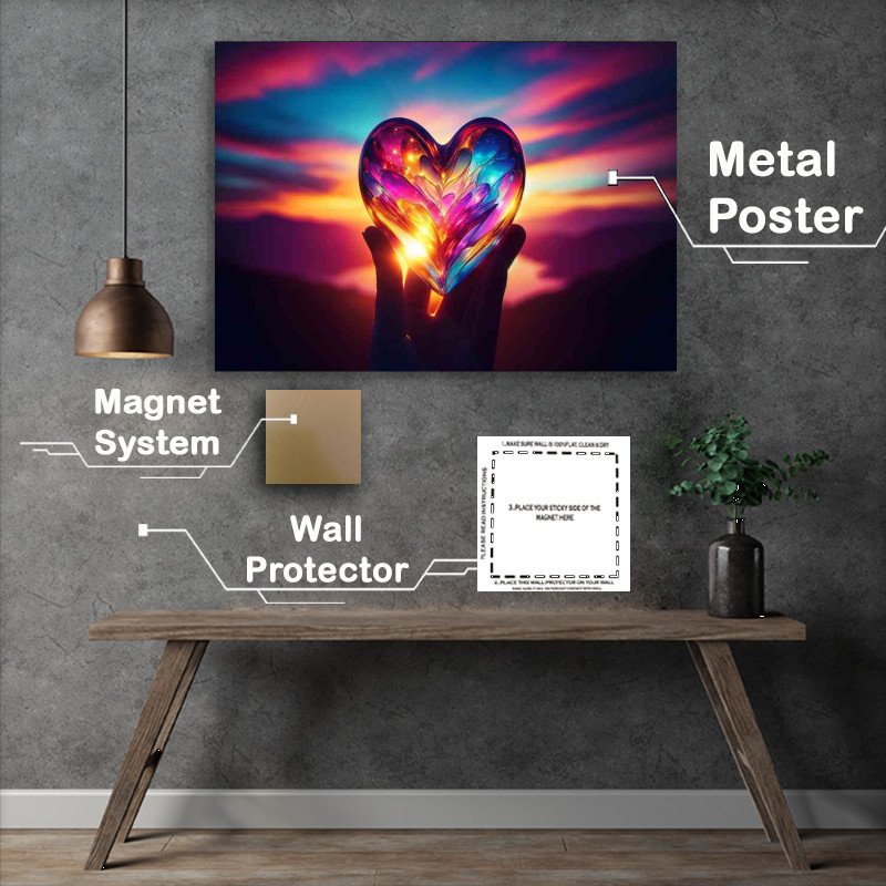 Buy Metal Poster : (Glass Heart Sunset Silhouette Art)