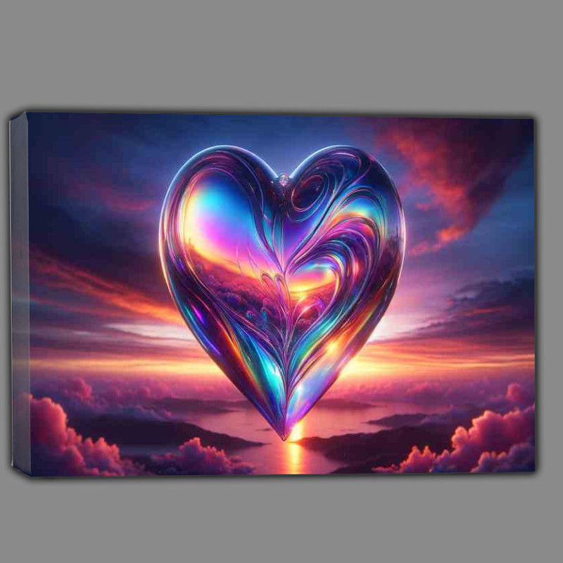 Buy Canvas : (Iridescent Glass Heart Against Sunset Vista)