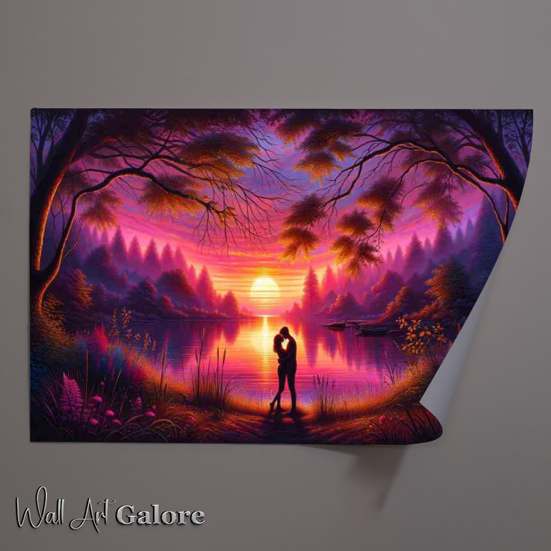 Buy Unframed Poster : (Lovers Silhouette Romantic Scenic by the lake)