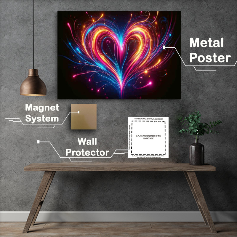 Buy Metal Poster : (Neon Love Heart Abstract Art)