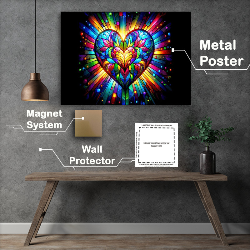 Buy Metal Poster : (Stained Glass Heart Colorful Love Art)