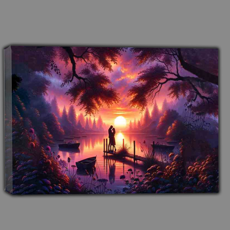 Buy Canvas : (Sunset Lovers Silhouette Romantic Scenic)