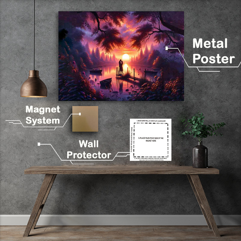 Buy Metal Poster : (Sunset Lovers Silhouette Romantic Scenic)