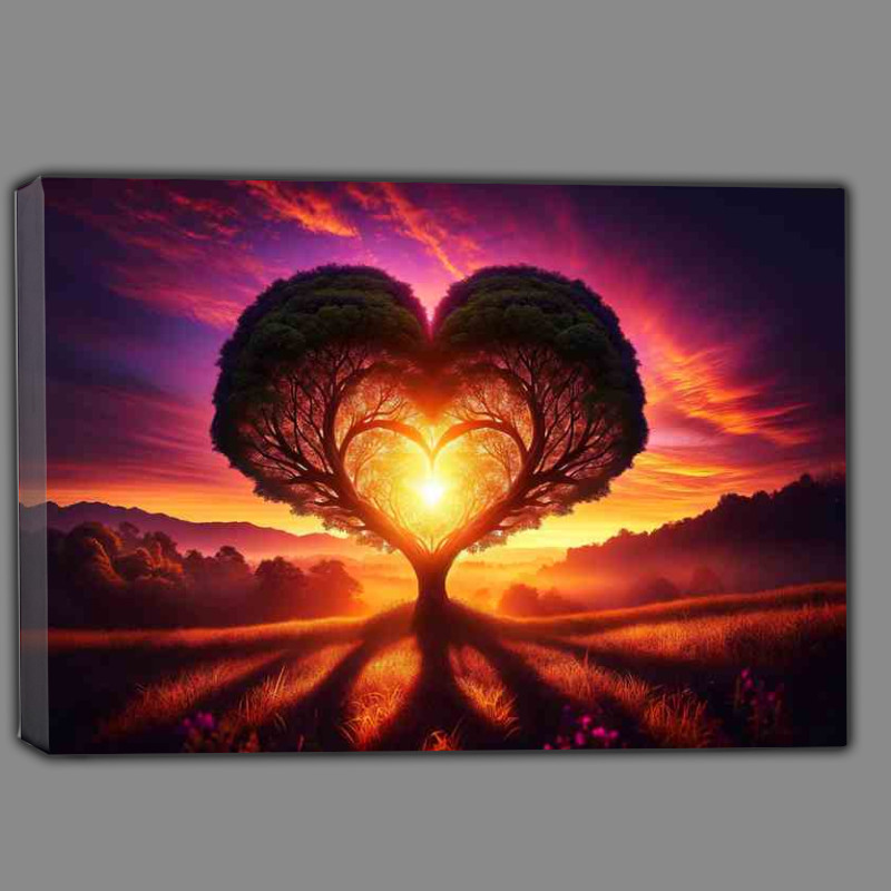 Buy Canvas : (Sunset Silhouette Heart Tree Romance Scenery)