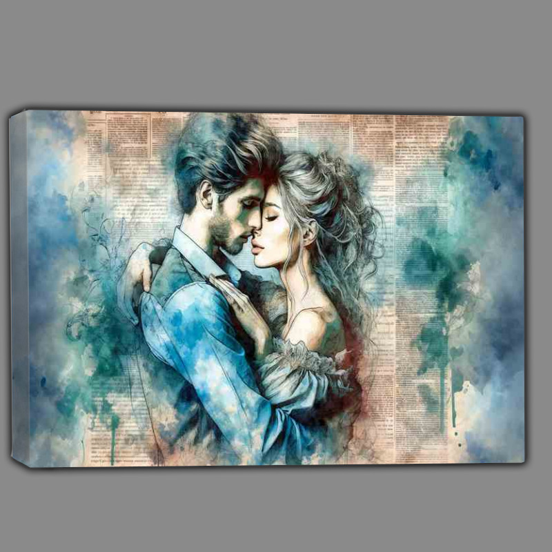 Buy Canvas : (The Romantic Embrace Watercolor Newspaper Background)