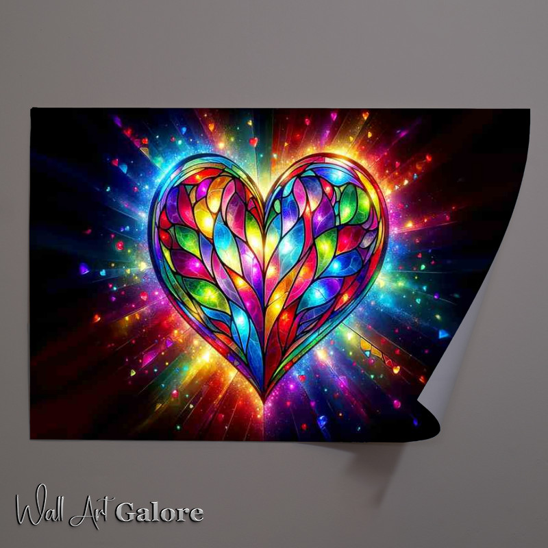 Buy Unframed Poster : (Vibrant Stained Glass Heart Colorful Love Art)