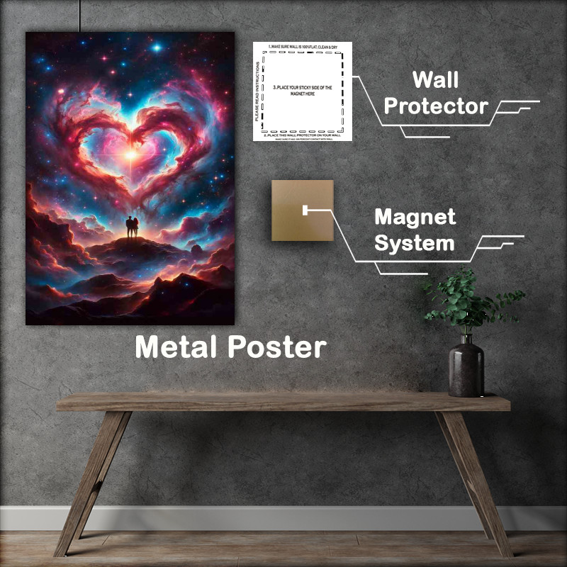 Buy Metal Poster : (Cosmic Love Heart Nebula night sky)