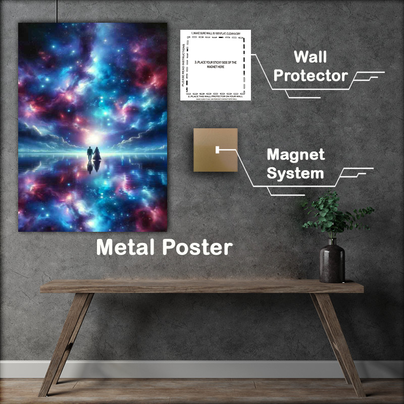 Buy Metal Poster : (Couple Cosmic Dreamscape across the waters)