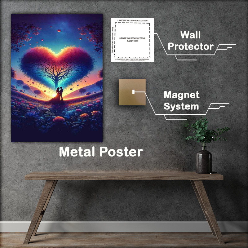 Buy Metal Poster : (Couple Heart Tree Silhouette Painting)