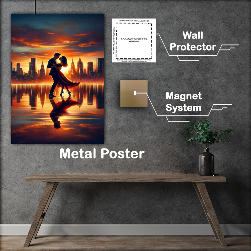 Buy Metal Poster : (Elegant Sunset Dance Romance Cityscape)