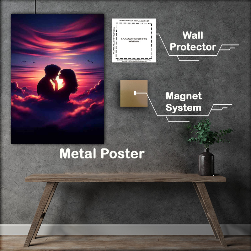 Buy Metal Poster : (Intimate Love Silhouette Sunset Close Up)