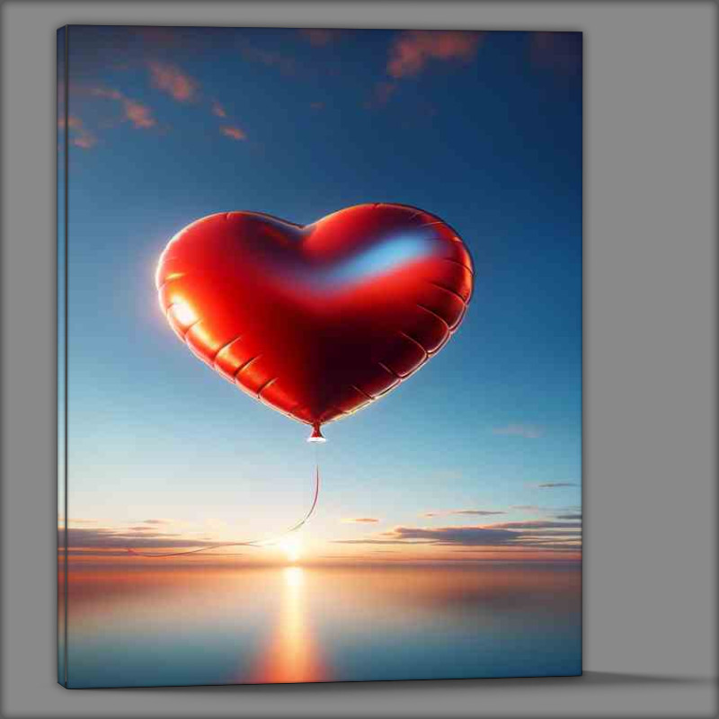 Buy Canvas : (Love Ascends red heart shaped balloon floating gracefully)