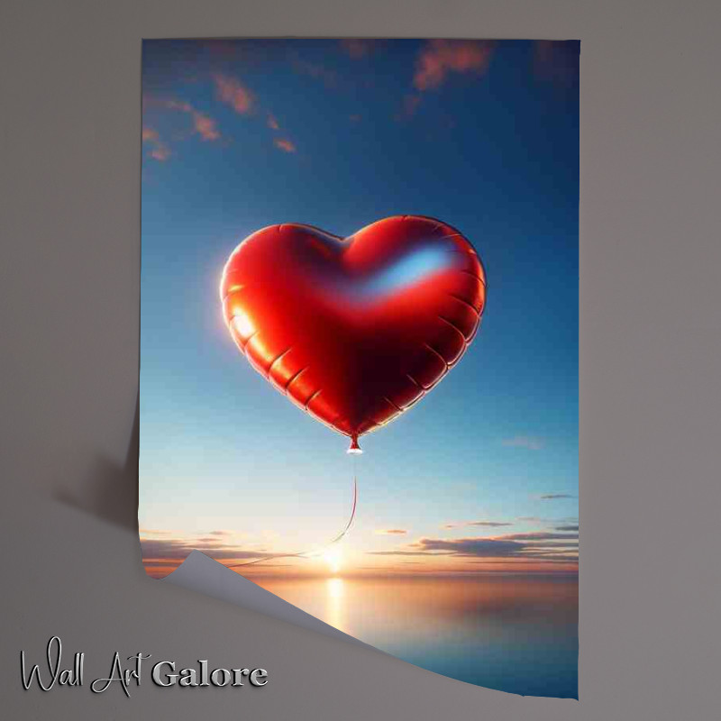 Buy Unframed Poster : (Love Ascends red heart shaped balloon floating gracefully)