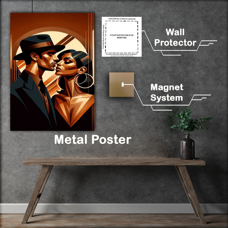 Buy Metal Poster : (Man and a woman in the moment kissing)
