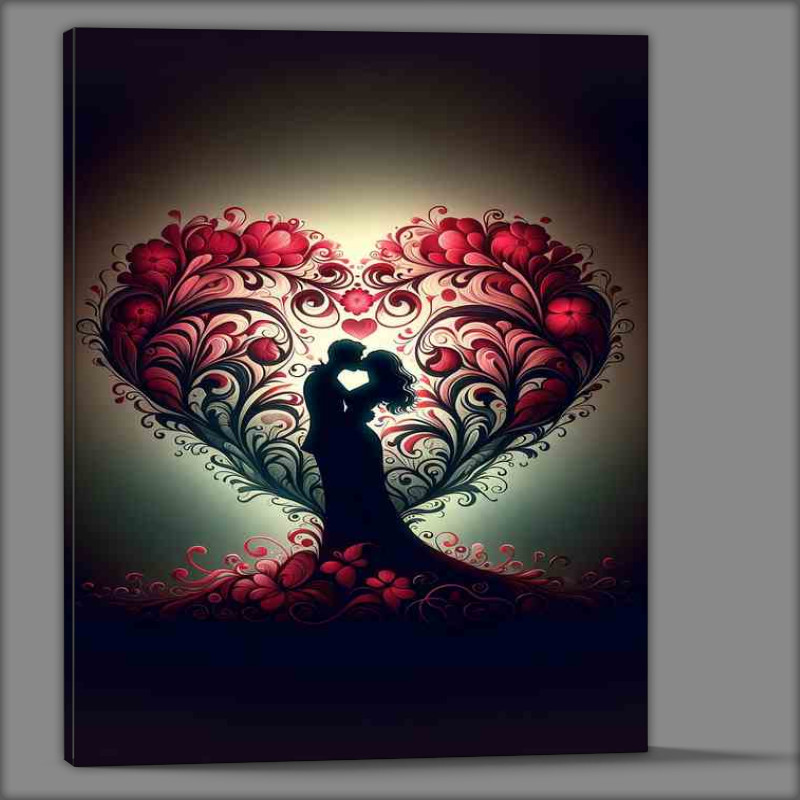 Buy Canvas : (Romantic Silhouette Kiss Floral Heart shape love)