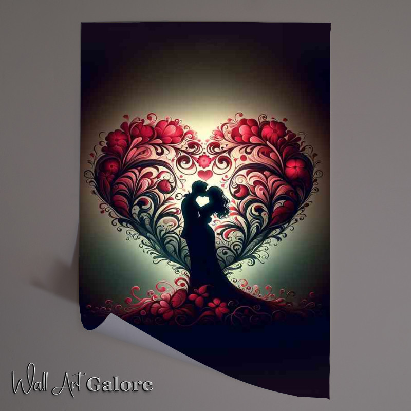 Buy Unframed Poster : (Romantic Silhouette Kiss Floral Heart shape love)