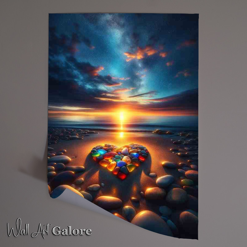 Buy Unframed Poster : (Twilight Beach Heart Stones Glowing love)