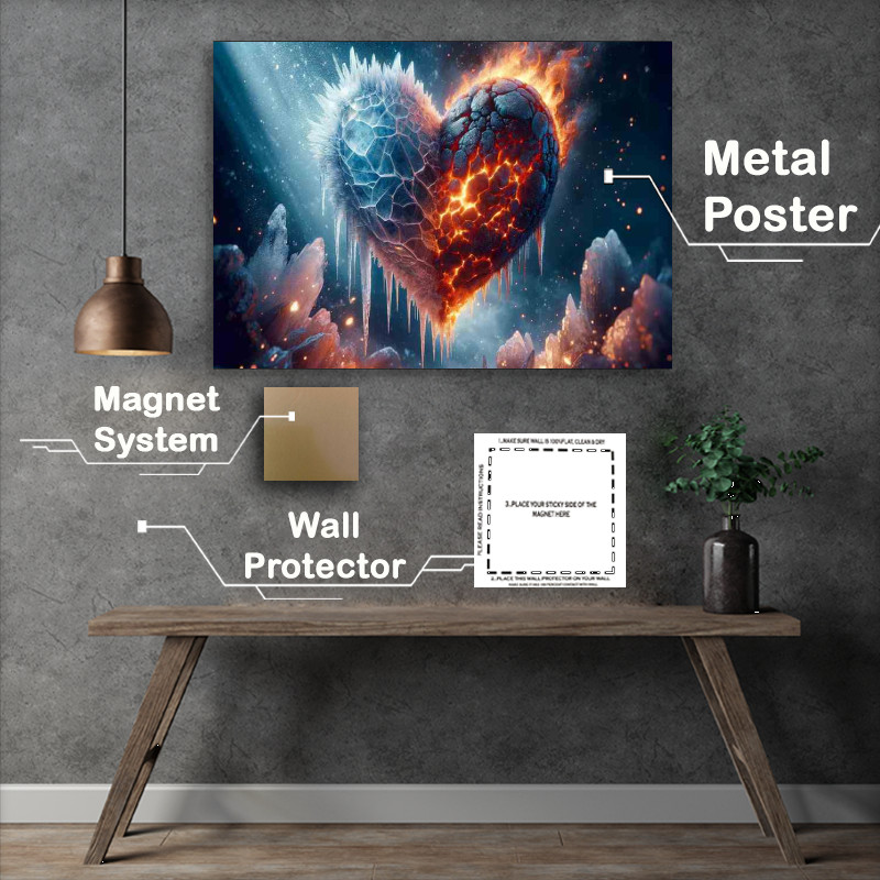 Buy Metal Poster : (Fragile Heart Ice and Fire Fusion featuring a heart)