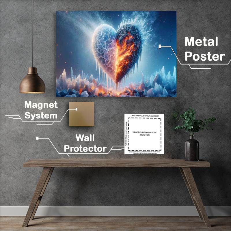 Buy Metal Poster : (Heart Ice and Fire Fusion featuring a heart shape)