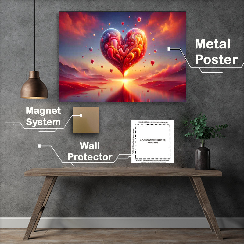 Buy Metal Poster : (Heart Sunset Love Dreamscape Illustration)