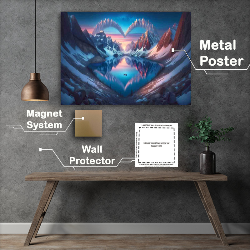 Buy Metal Poster : (Heartfelt Journey Majestic Mountain Heart Lake)