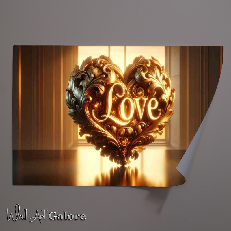 Buy Unframed Poster : (Love Illuminated Heart Elegant Decoration golden heart shape)