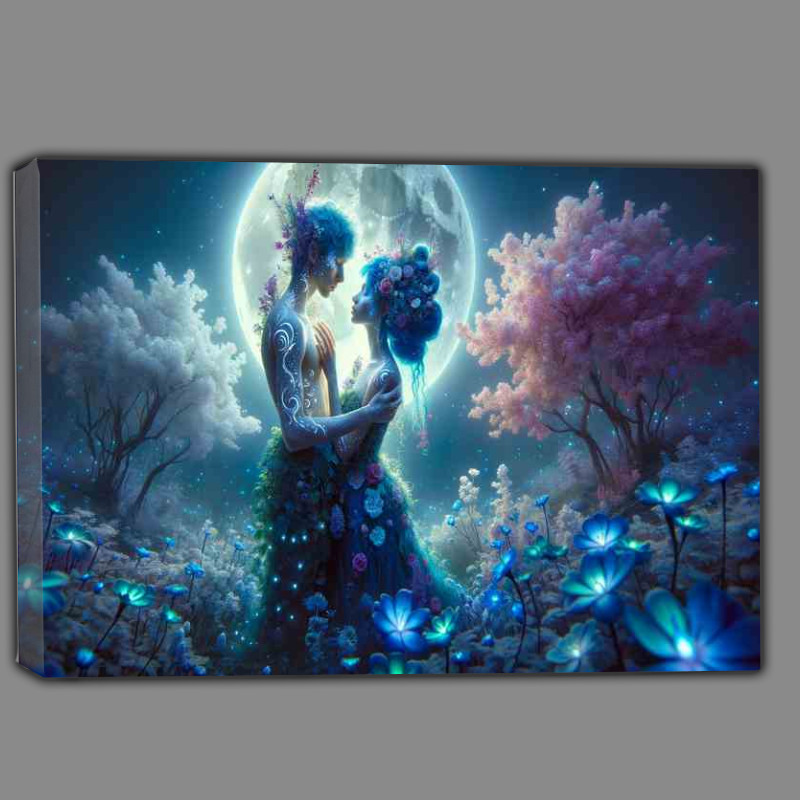 Buy Canvas : (Lovers Ethereal Moonlight Embrace glowing oversized moon)