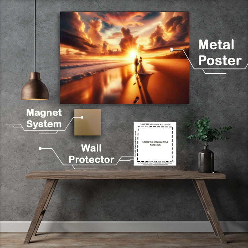 Buy Metal Poster : (Sunset Romance Wedding Couple Beach at sunset)
