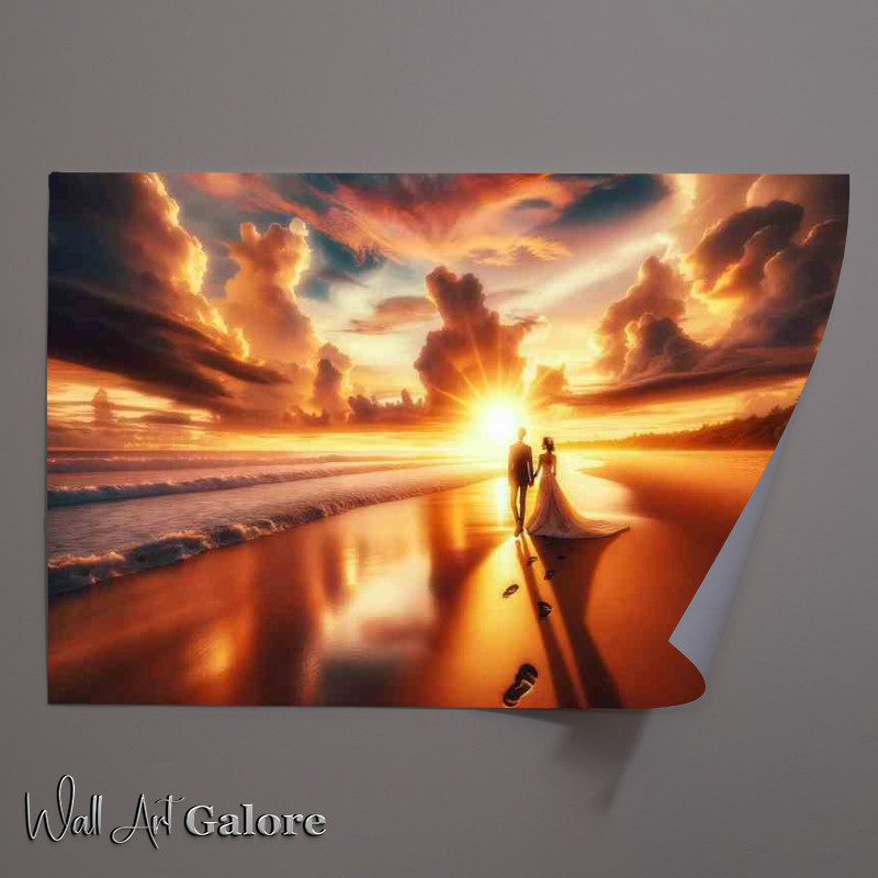 Buy Unframed Poster : (Sunset Romance Wedding Couple Beach at sunset)