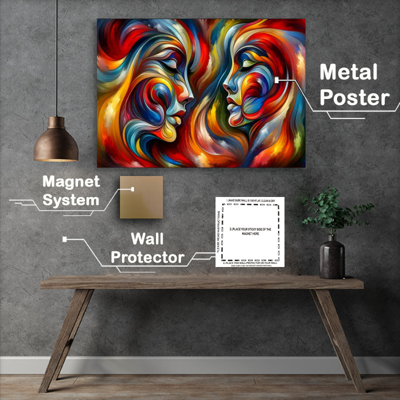 Buy Metal Poster : (Vibrant Abstract Faces Artistic Expression Painting)
