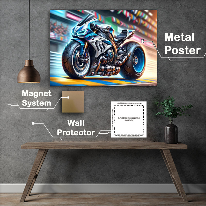 Buy Metal Poster : (Cartoon BMW HP4 Motorcycle Art)
