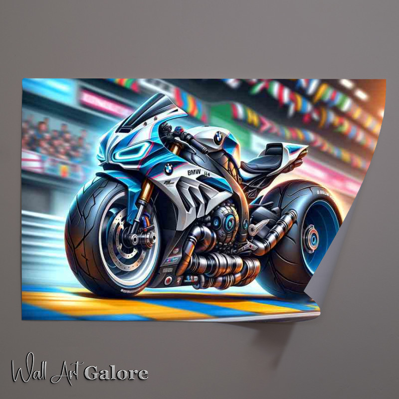 Buy Unframed Poster : (Cartoon BMW HP4 Motorcycle Art)