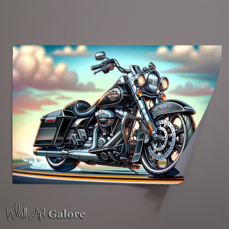 Buy Unframed Poster : (Cartoon Harley Davidson Road King Motorcycle Art)