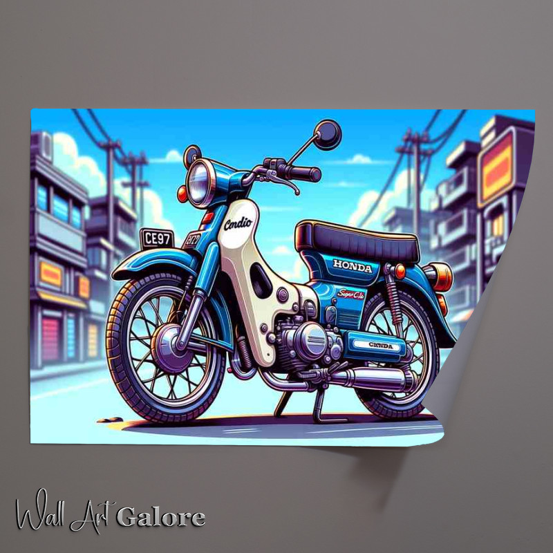 Buy Unframed Poster : (Cartoon Honda C100 Super Cub Motorcycle Art)