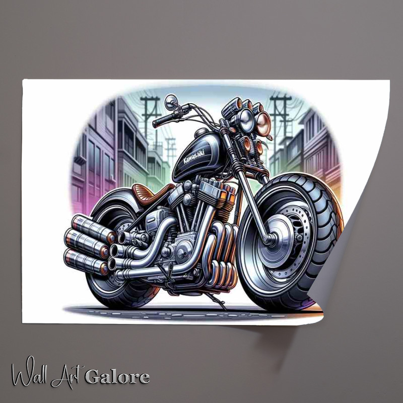 Buy Unframed Poster : (Cartoon Kawasaki W800 Motorcycle Art)