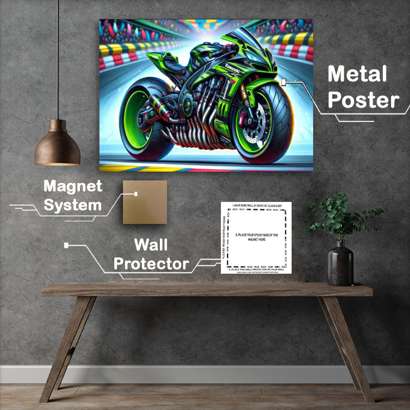 Buy Metal Poster : (Cartoon Kawasaki ZX 10 Tomcat Motorcycle Art)