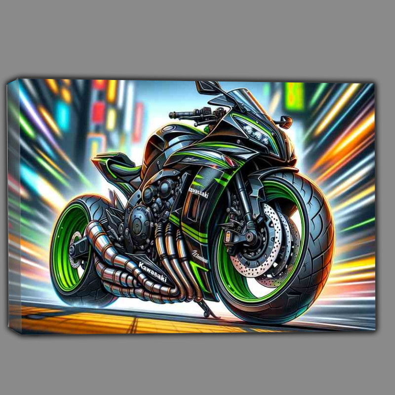 Buy Canvas : (Cartoon Kawasaki ZZR600 Motorcycle Art)
